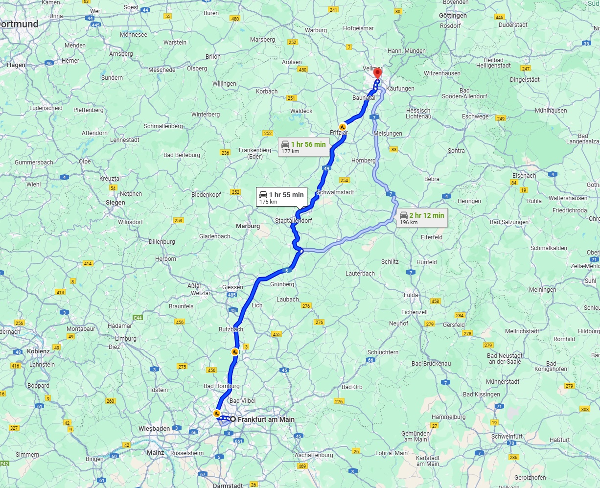 Anreise von Frankfurt am Main Zu Kassel Über via A5 and A49