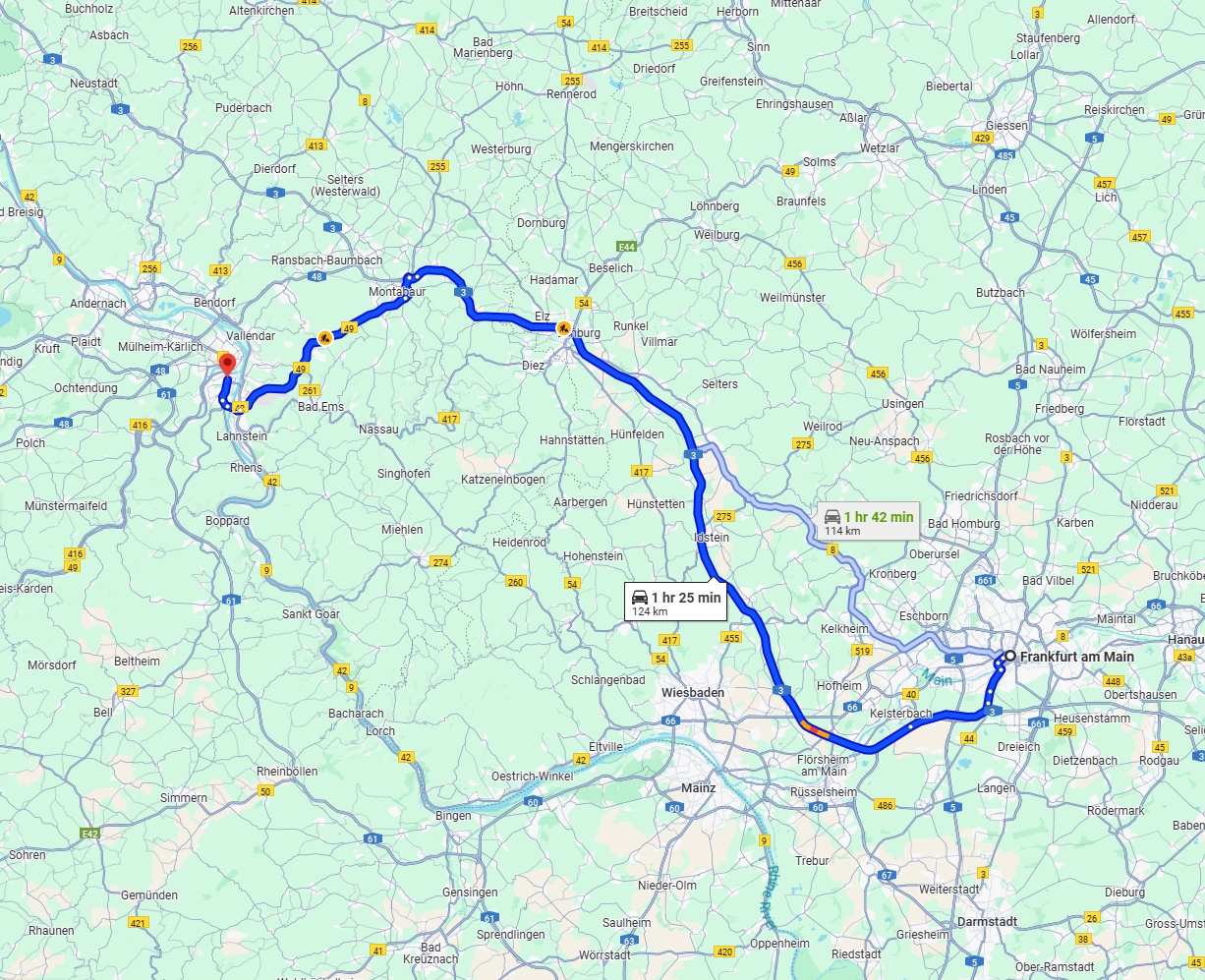 Anreise von Frankfurt am Main Zu Koblenz Über via A3