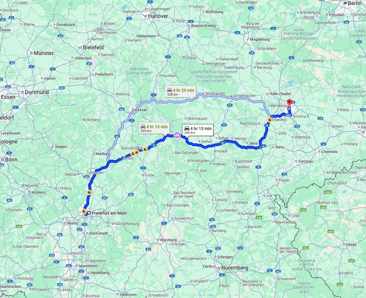 Anreise von Frankfurt am Main Zu Leipzig Über via A5 and A4