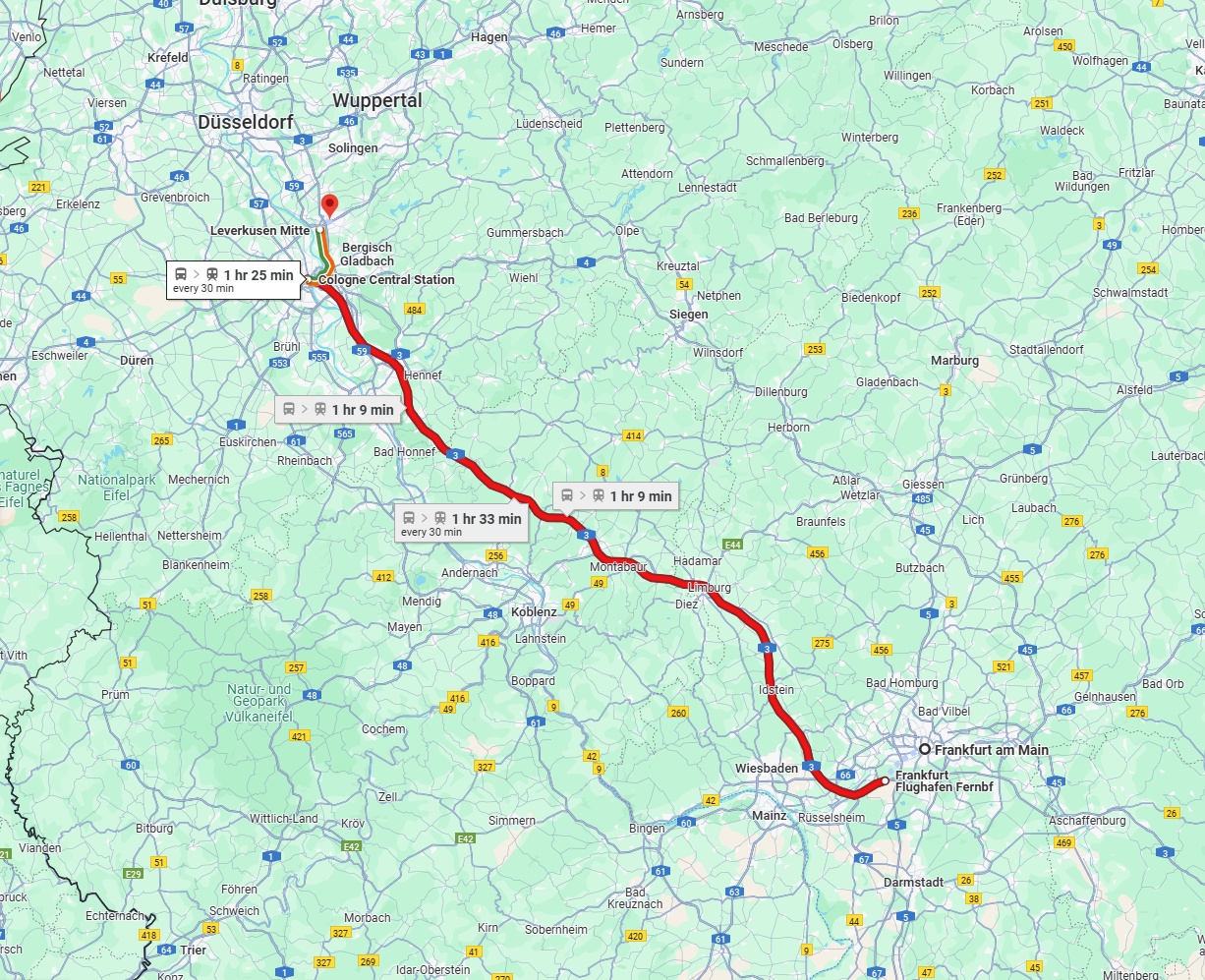Anreise von Frankfurt am Main Zu Leverkusen Über 