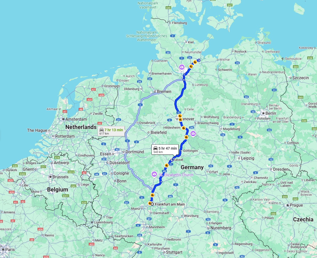 Anreise von Frankfurt am Main Zu Lübeck Über via A7