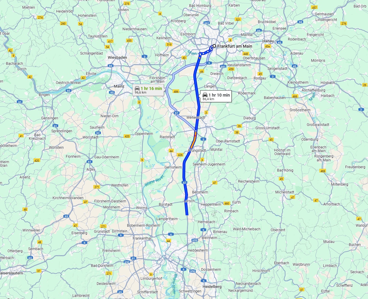 Anreise von Frankfurt am Main Zu Ludwigshafen am Rhein Über via A5 and A67