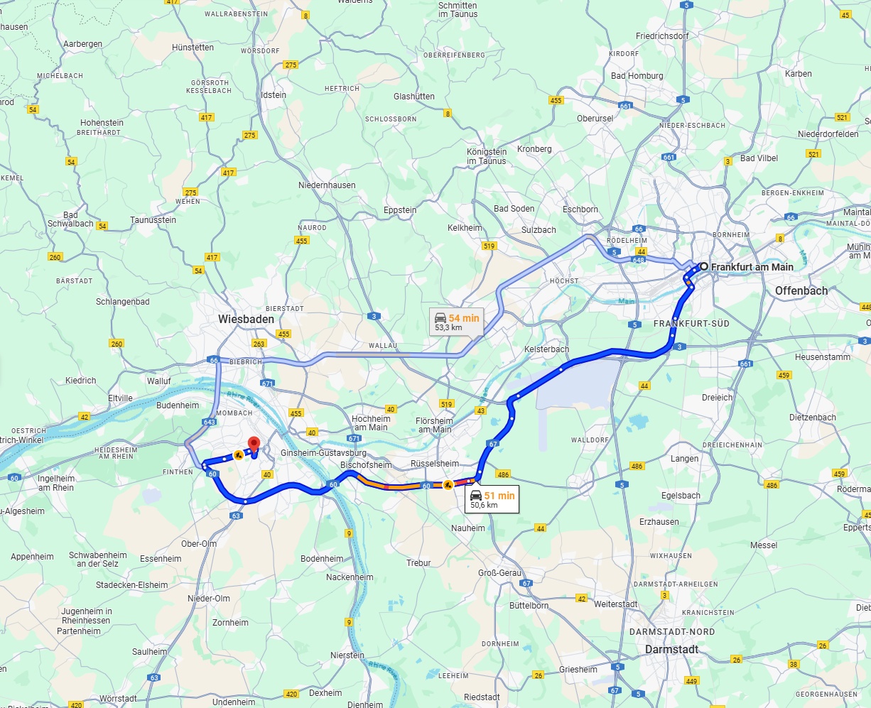 Anreise von Frankfurt am Main Zu Mainz Über via A60