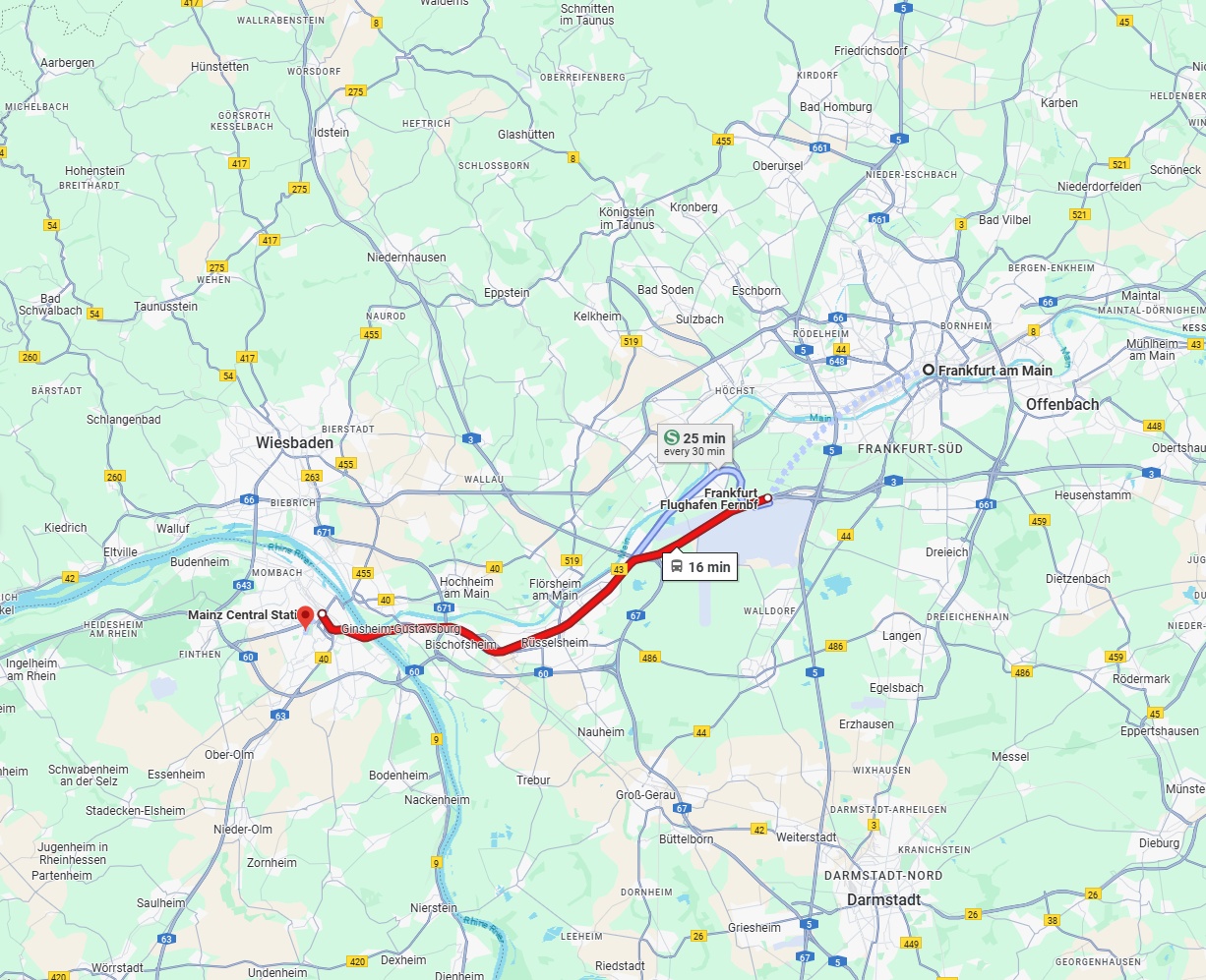 Anreise von Frankfurt am Main Zu Mainz Über 