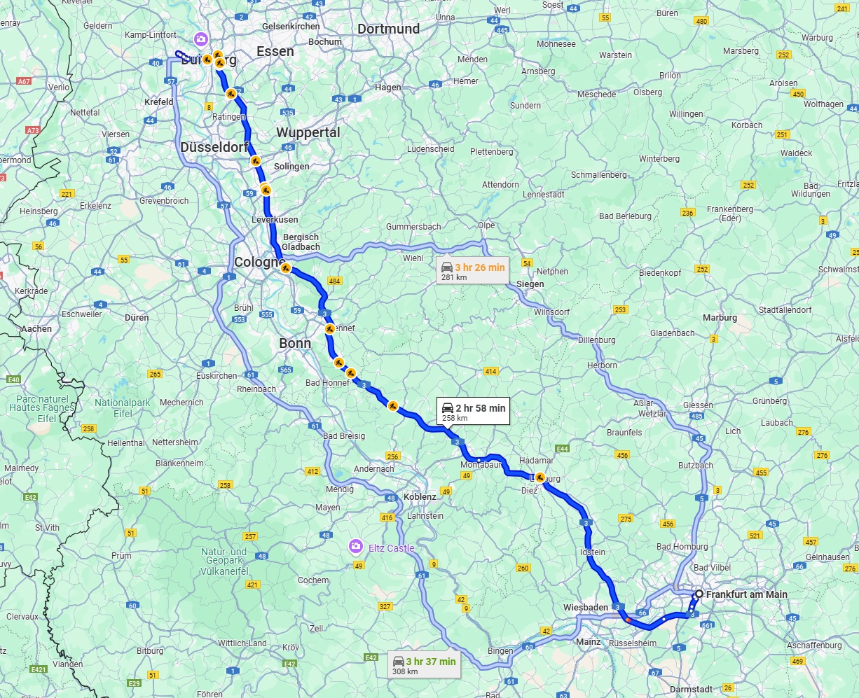 Anreise von Frankfurt am Main Zu Moers Über via A3