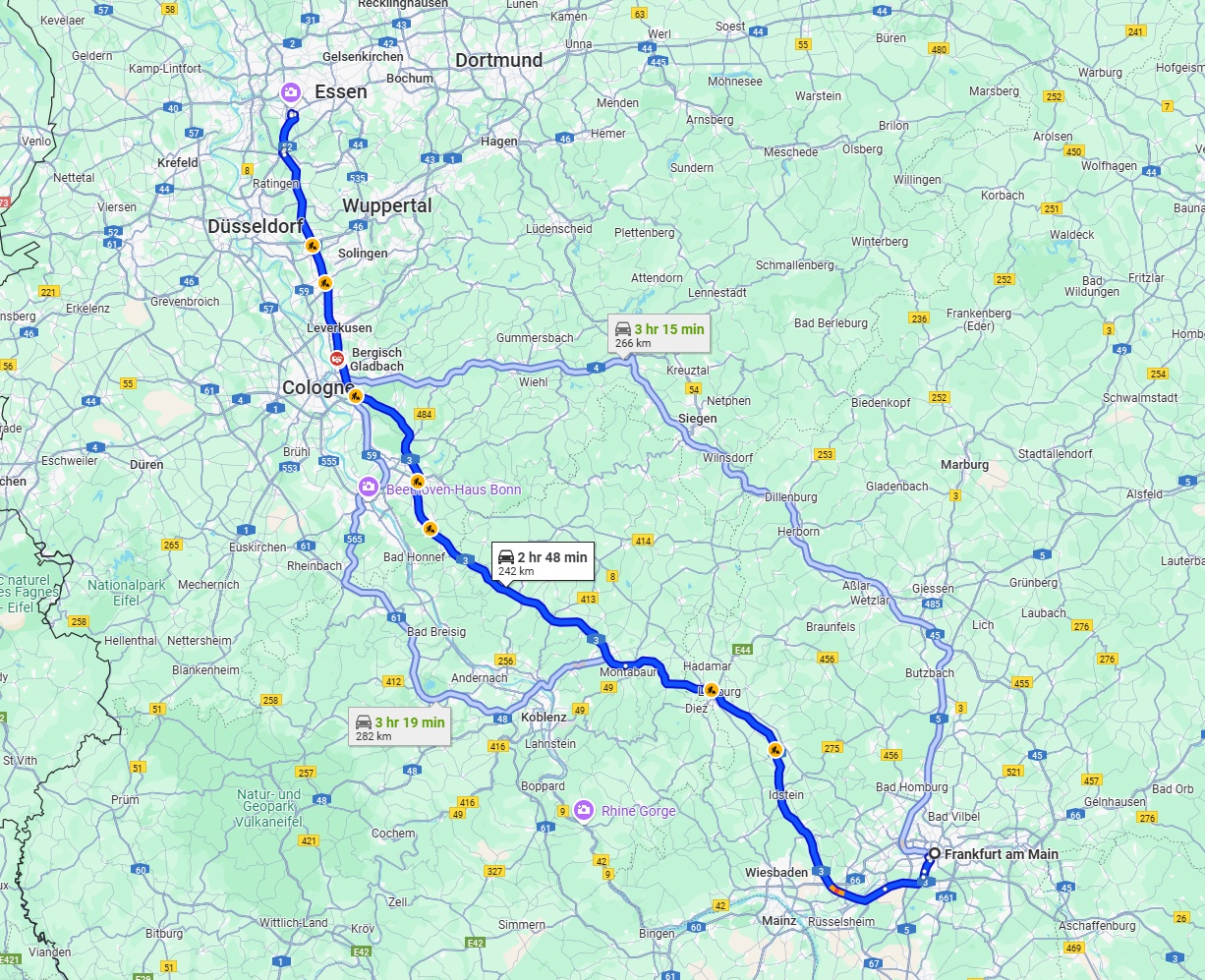 Anreise von Frankfurt am Main Zu Mülheim an der Ruhr Über via A3
