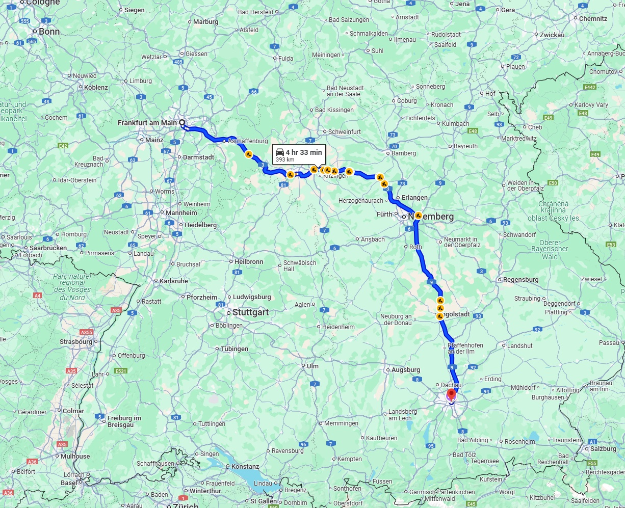Anreise von Frankfurt am Main Zu München Über via A3 and A9