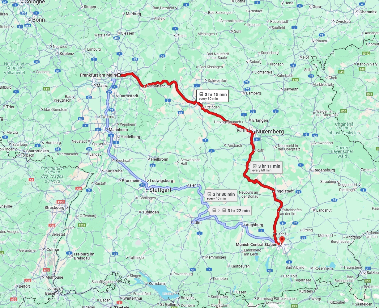 Anreise von Frankfurt am Main Zu München Über 
