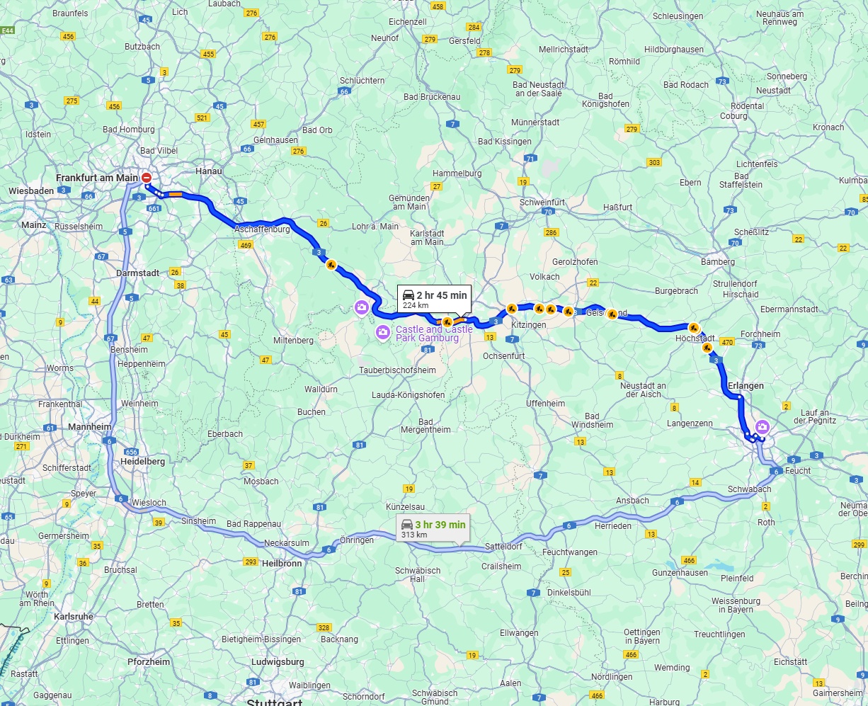 Anreise von Frankfurt am Main Zu Nürnberg Über via A3