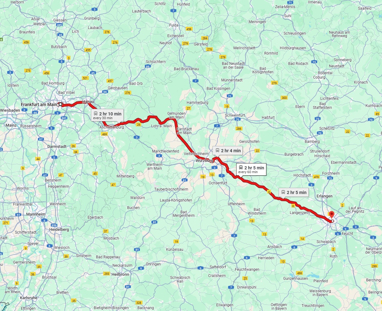 Anreise von Frankfurt am Main Zu Nürnberg Über 