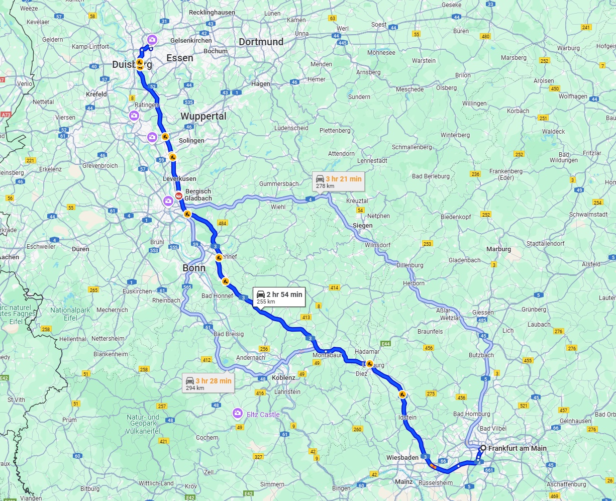 Anreise von Frankfurt am Main Zu Oberhausen Über via A3