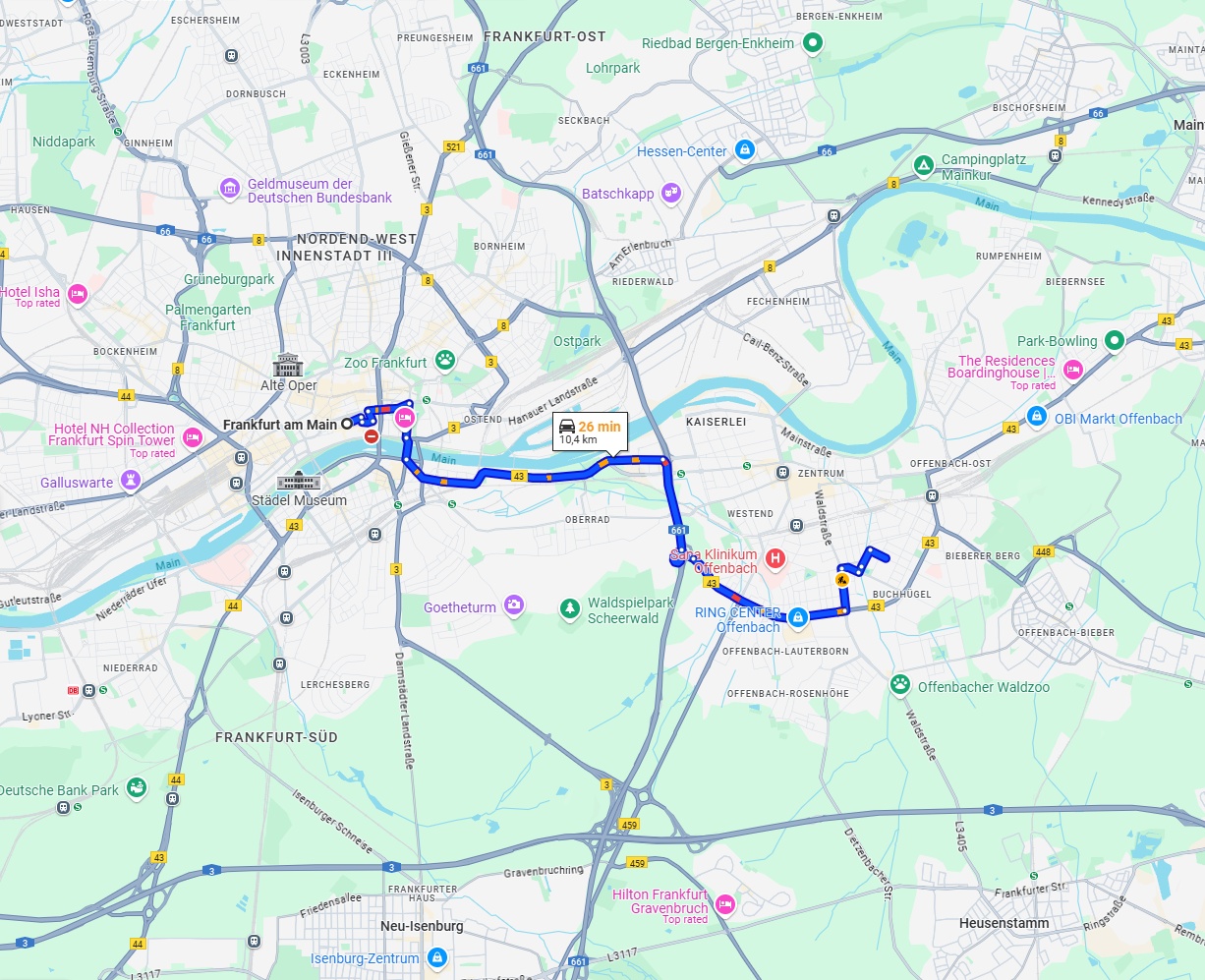Anreise von Frankfurt am Main Zu Offenbach am Main Über via B43
