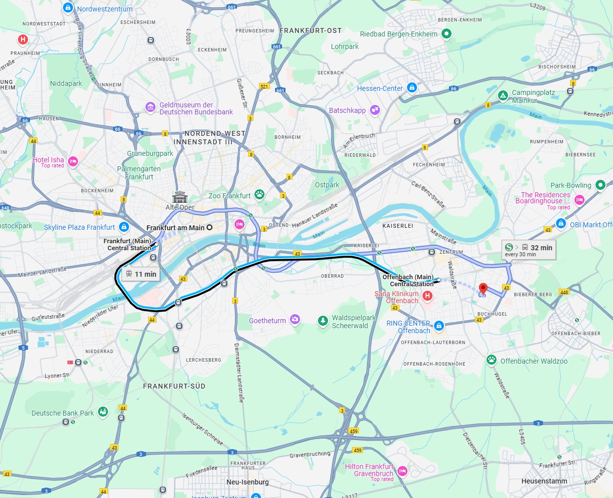 Anreise von Frankfurt am Main Zu Offenbach am Main Über 