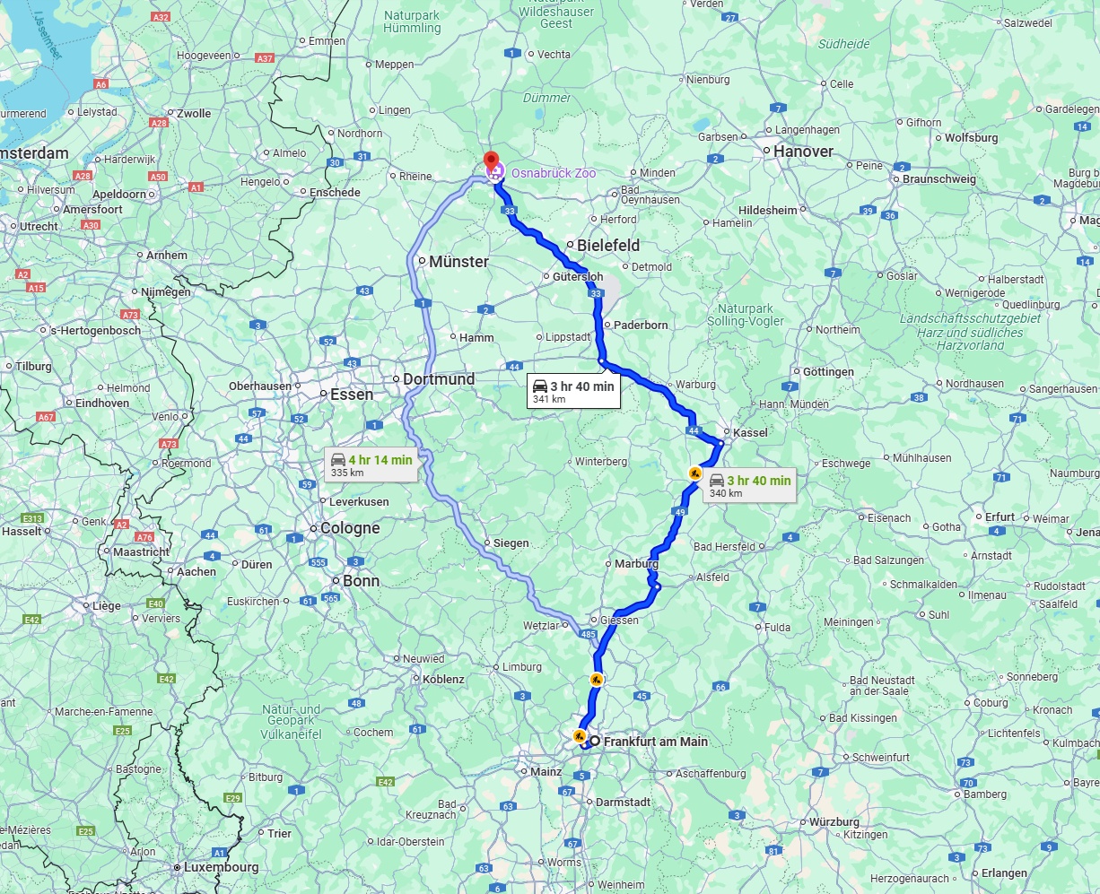 Anreise von Frankfurt am Main Zu Osnabrück Über via A33