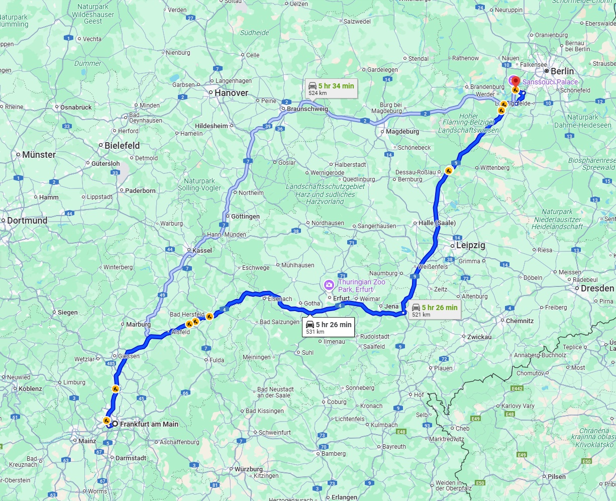 Anreise von Frankfurt am Main Zu Potsdam Über via A4 and A9