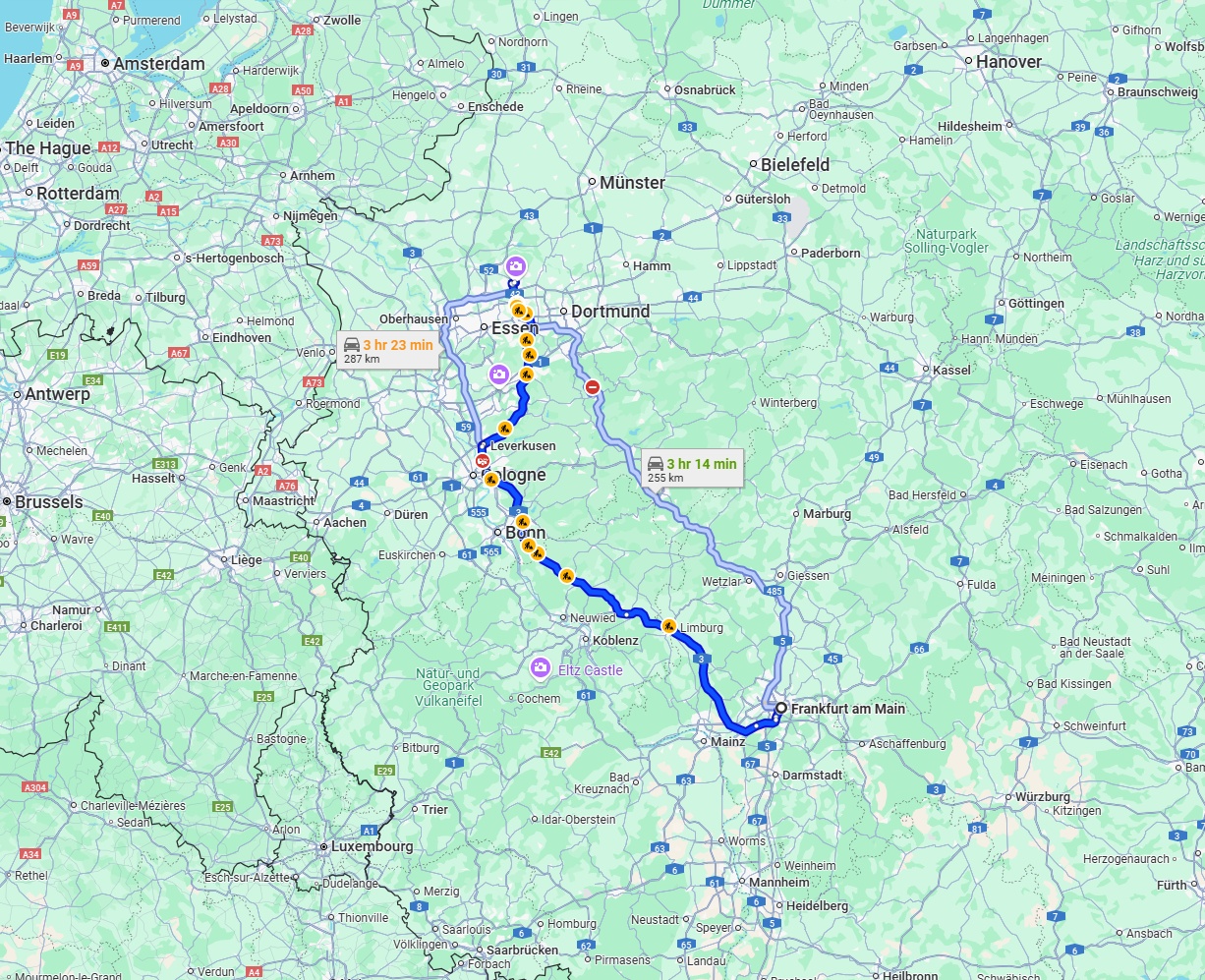 Anreise von Frankfurt am Main Zu Recklinghausen Über via A3