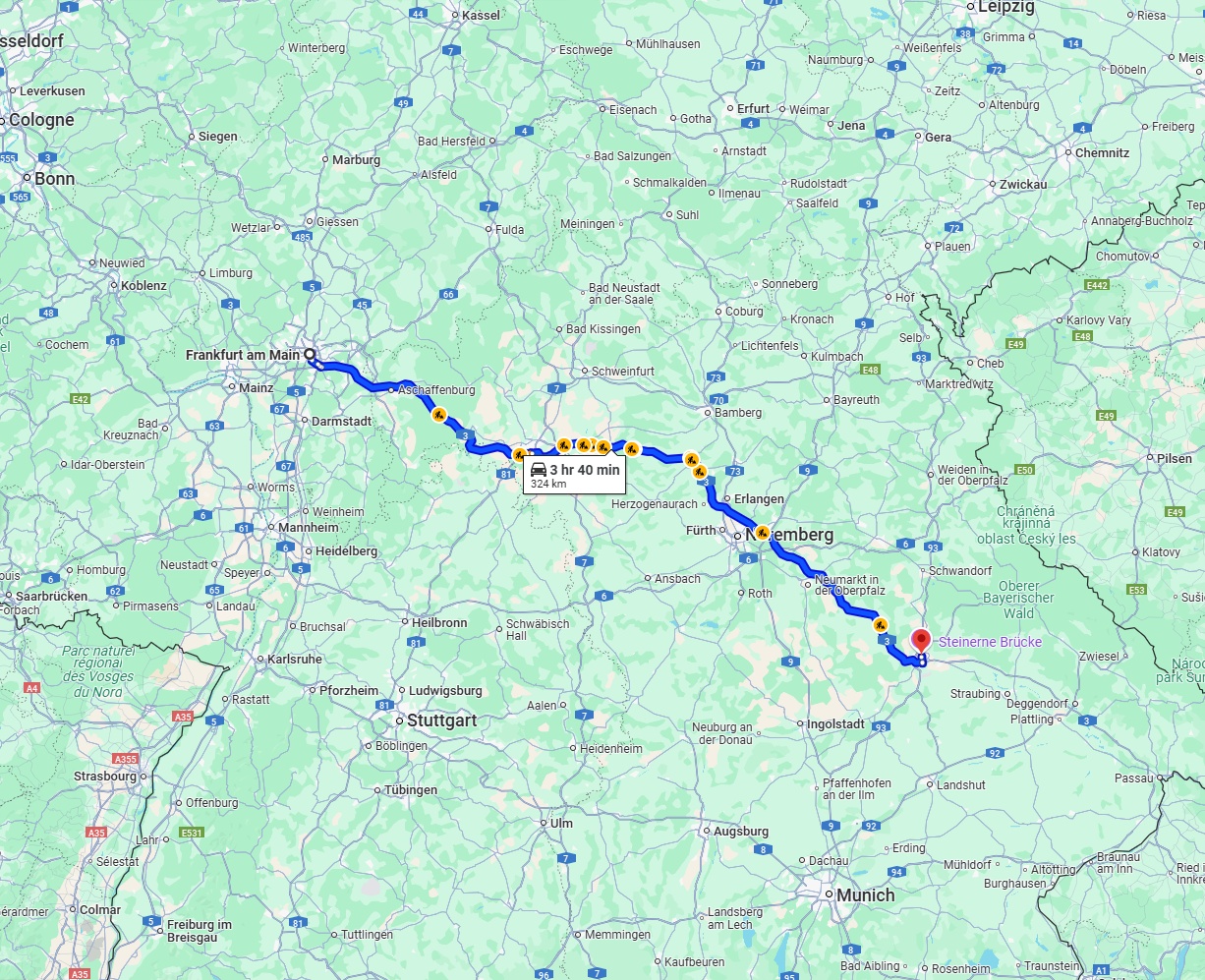 Anreise von Frankfurt am Main Zu Regensburg Über via A3