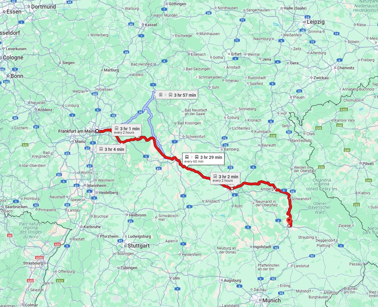 Anreise von Frankfurt am Main Zu Regensburg Über 