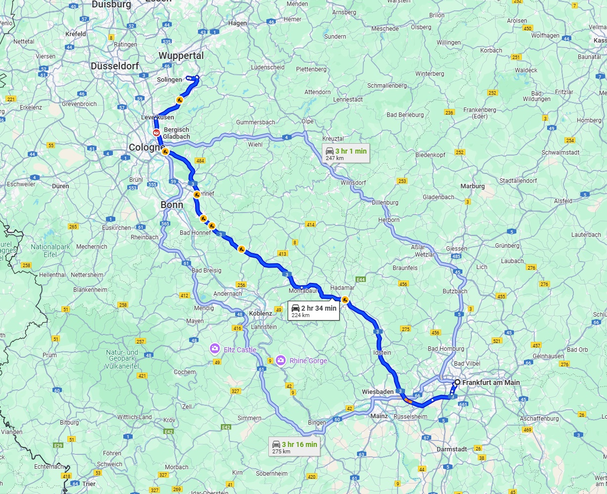 Anreise von Frankfurt am Main Zu Remscheid Über via A3