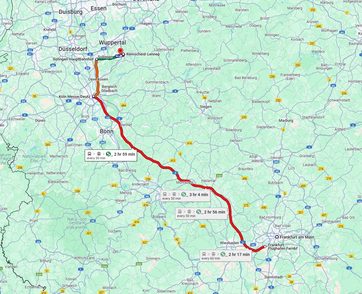 Anreise von Frankfurt am Main Zu Remscheid Über 