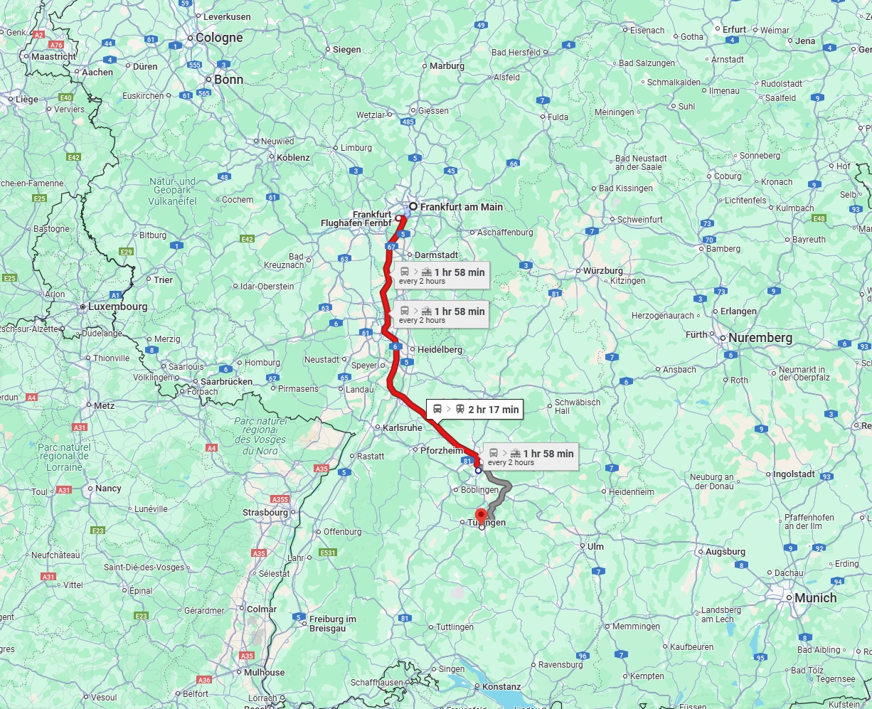 Anreise von Frankfurt am Main Zu Reutlingen Über 