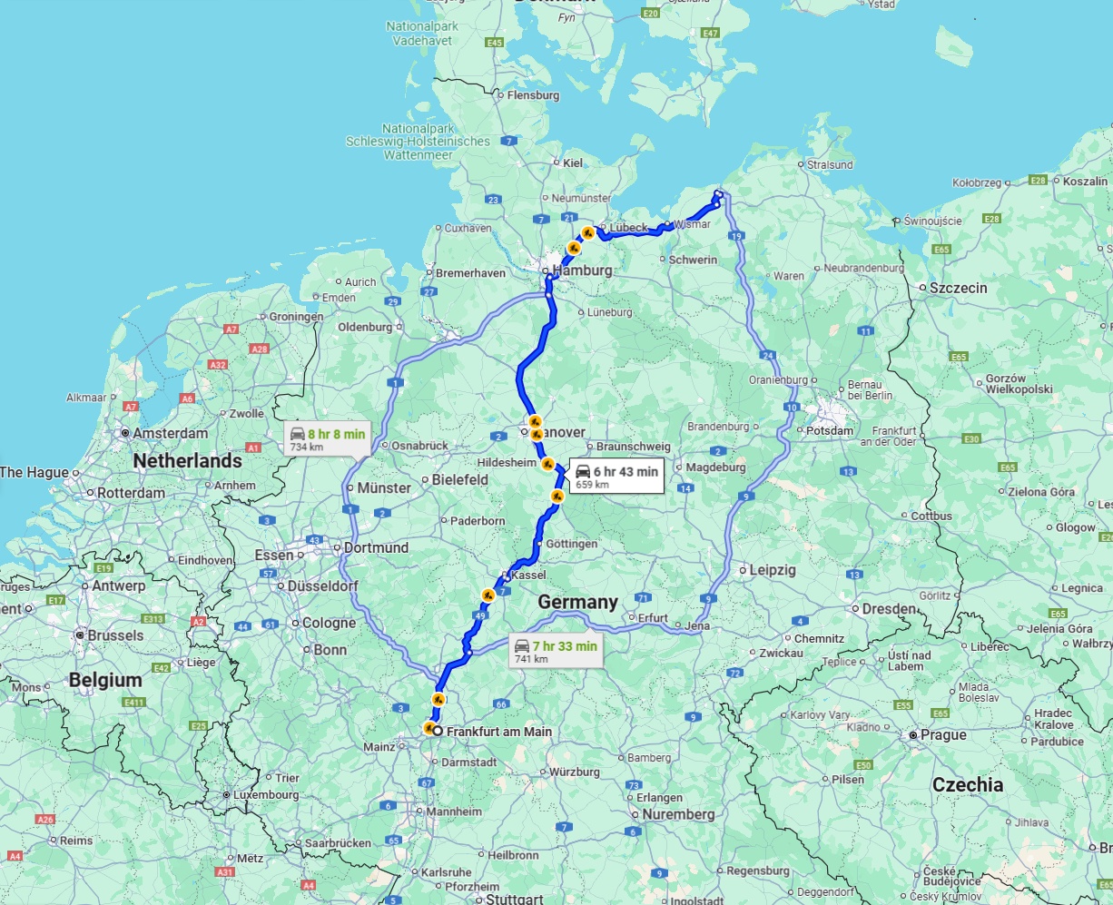 Anreise von Frankfurt am Main Zu Rostock Über via A7