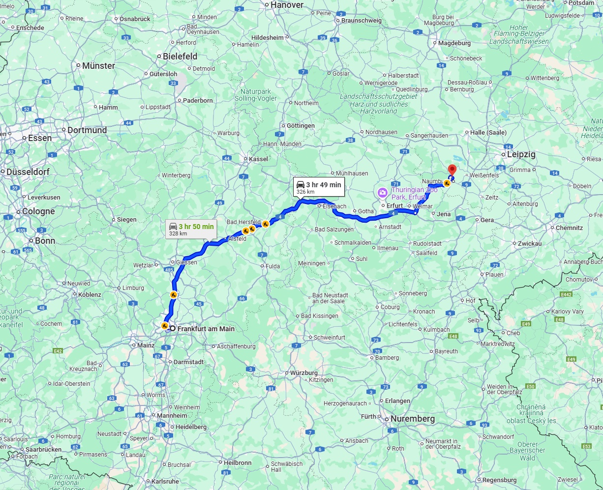 Anreise von Frankfurt am Main Zu Saale Über via A5 and A4
