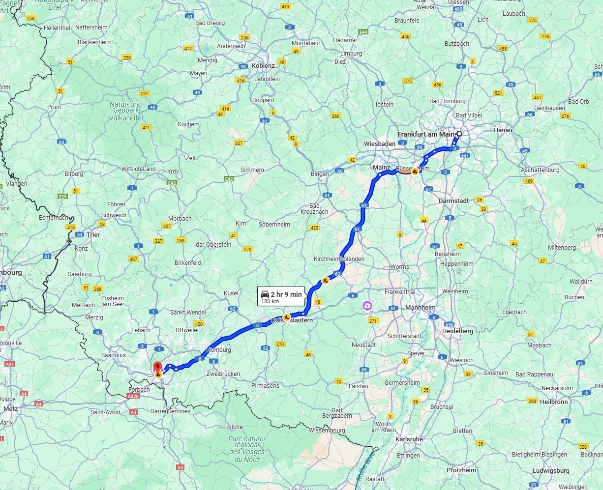 Anreise von Frankfurt am Main Zu Saarbrücken Über via A63 and A6