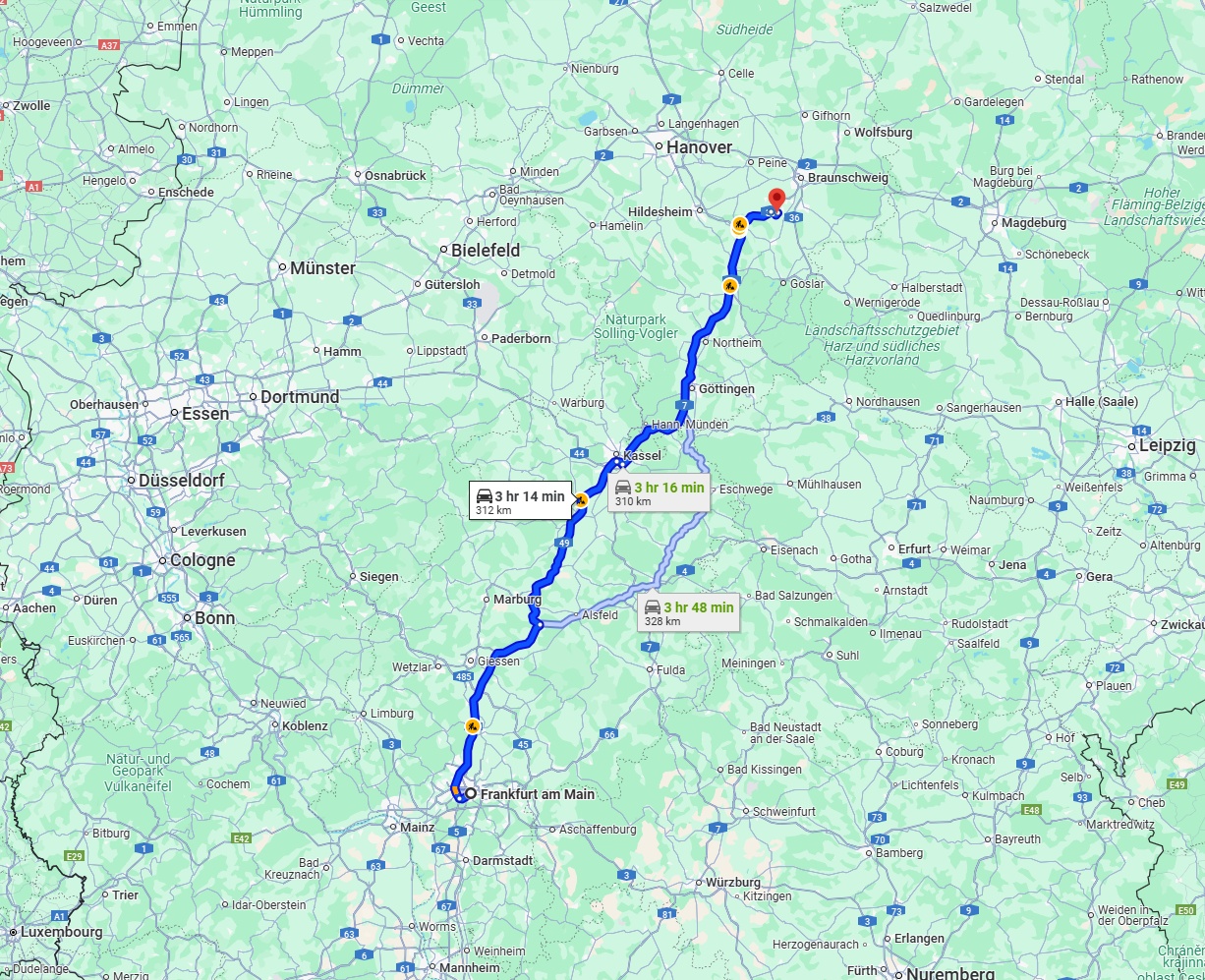 Anreise von Frankfurt am Main Zu Salzgitter Über via A5, A49 and A7