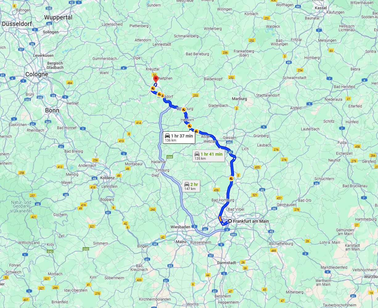 Anreise von Frankfurt am Main Zu Siegen Über via A5 and A45