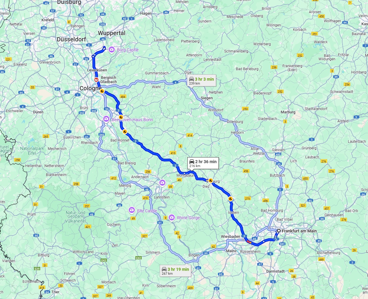 Anreise von Frankfurt am Main Zu Solingen Über via A3