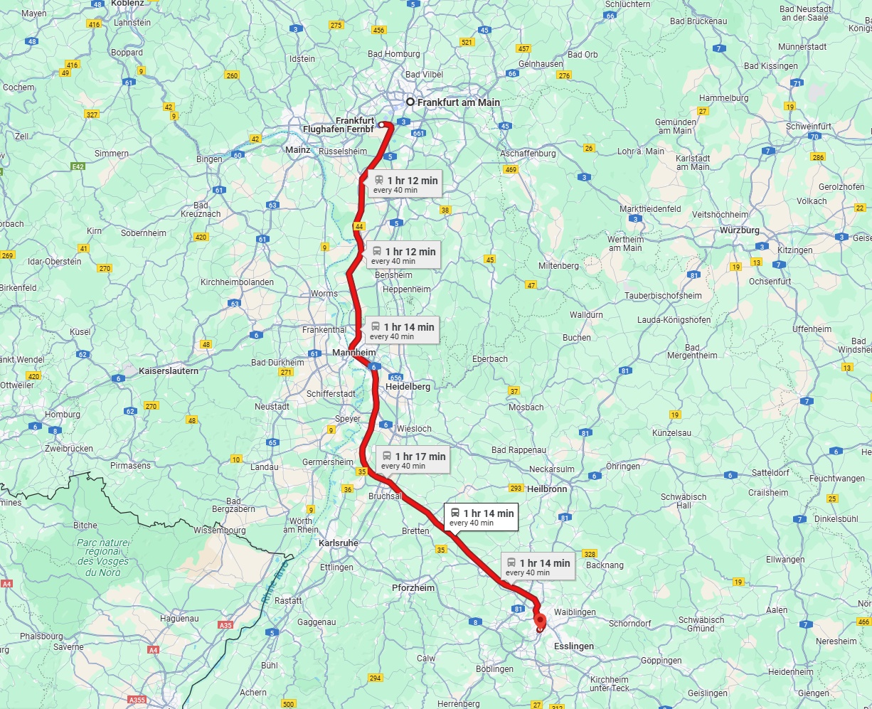 Anreise von Frankfurt am Main Zu Stuttgart Über 