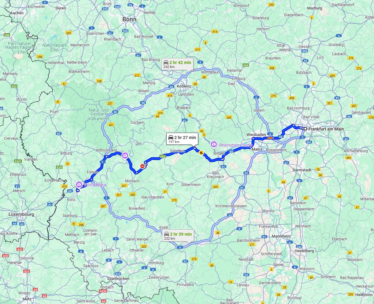 Anreise von Frankfurt am Main Zu Trier Über via B50