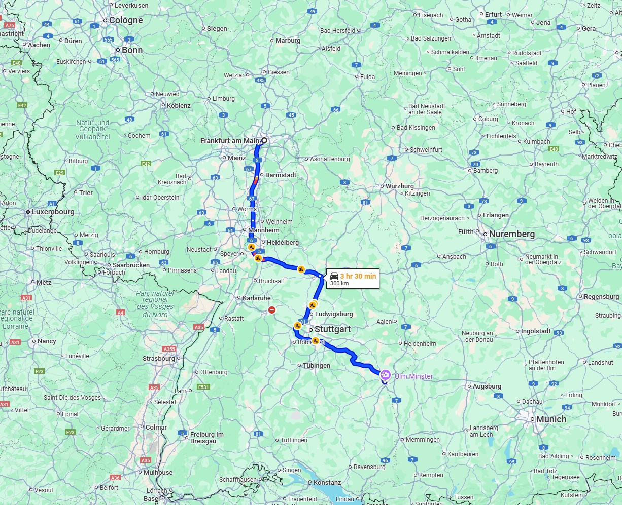 Anreise von Frankfurt am Main Zu Ulm Über via A6 and A8
