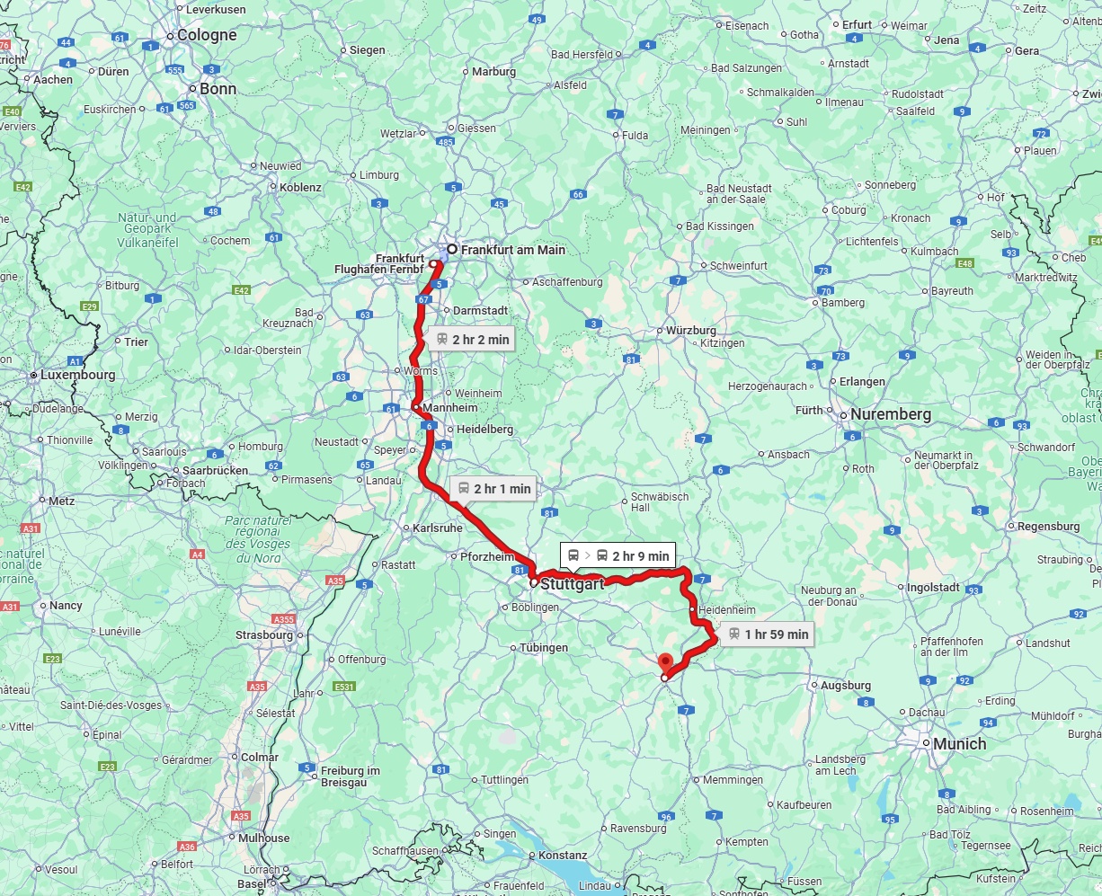 Anreise von Frankfurt am Main Zu Ulm Über 