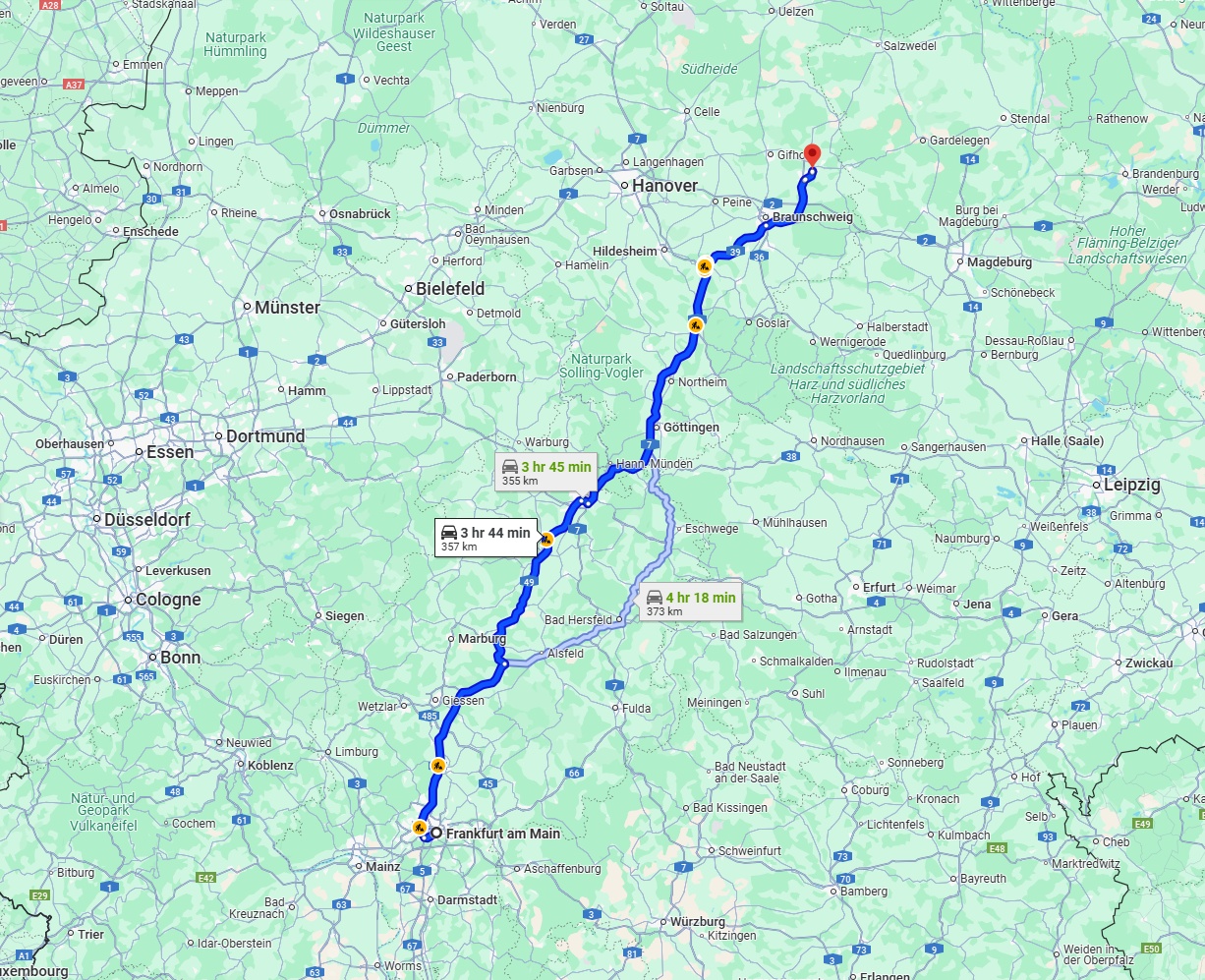 Anreise von Frankfurt am Main Zu Wolfsburg Über via A7