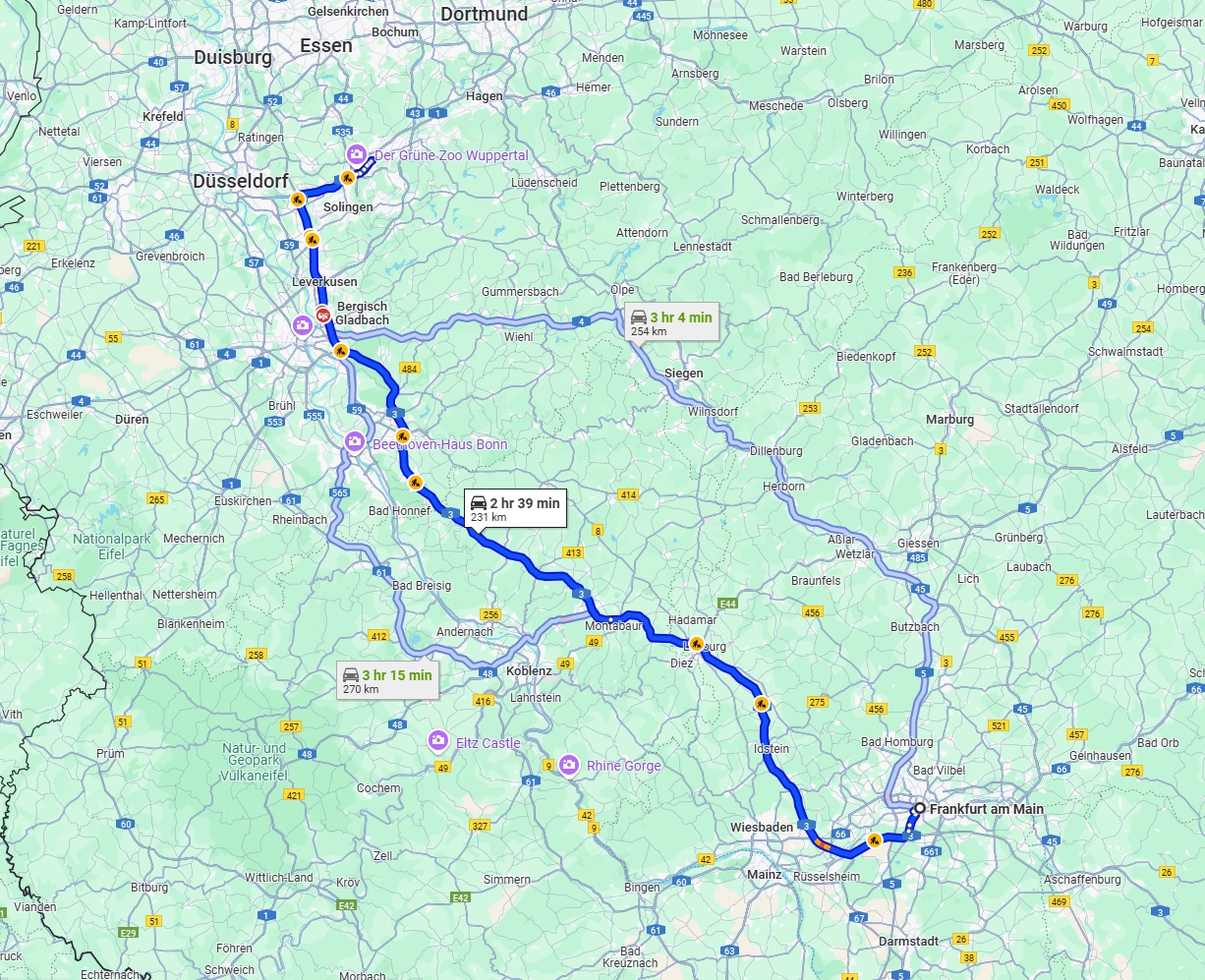 Anreise von Frankfurt am Main Zu Wuppertal Über via A3