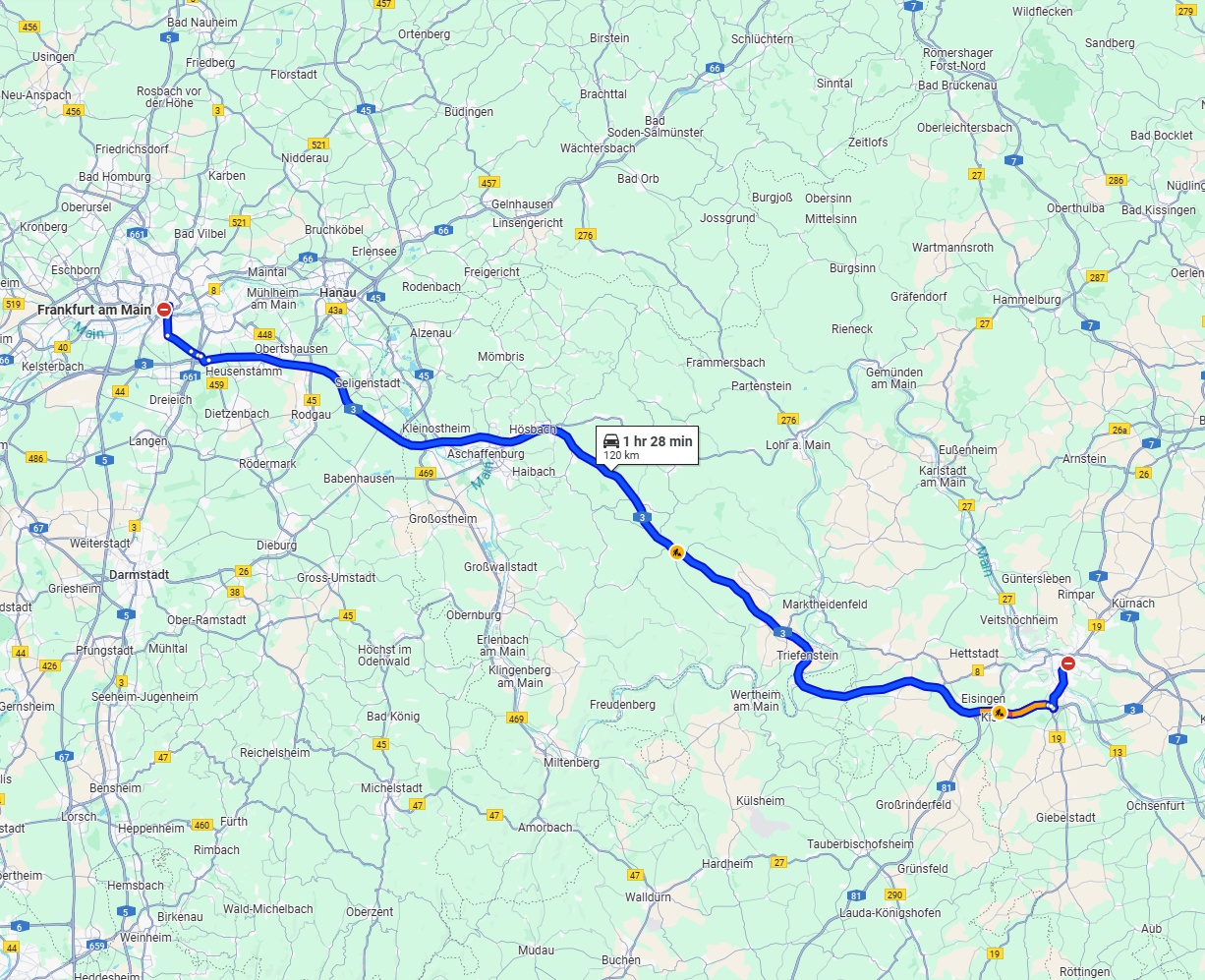 Anreise von Frankfurt am Main Zu Würzburg Über via A3