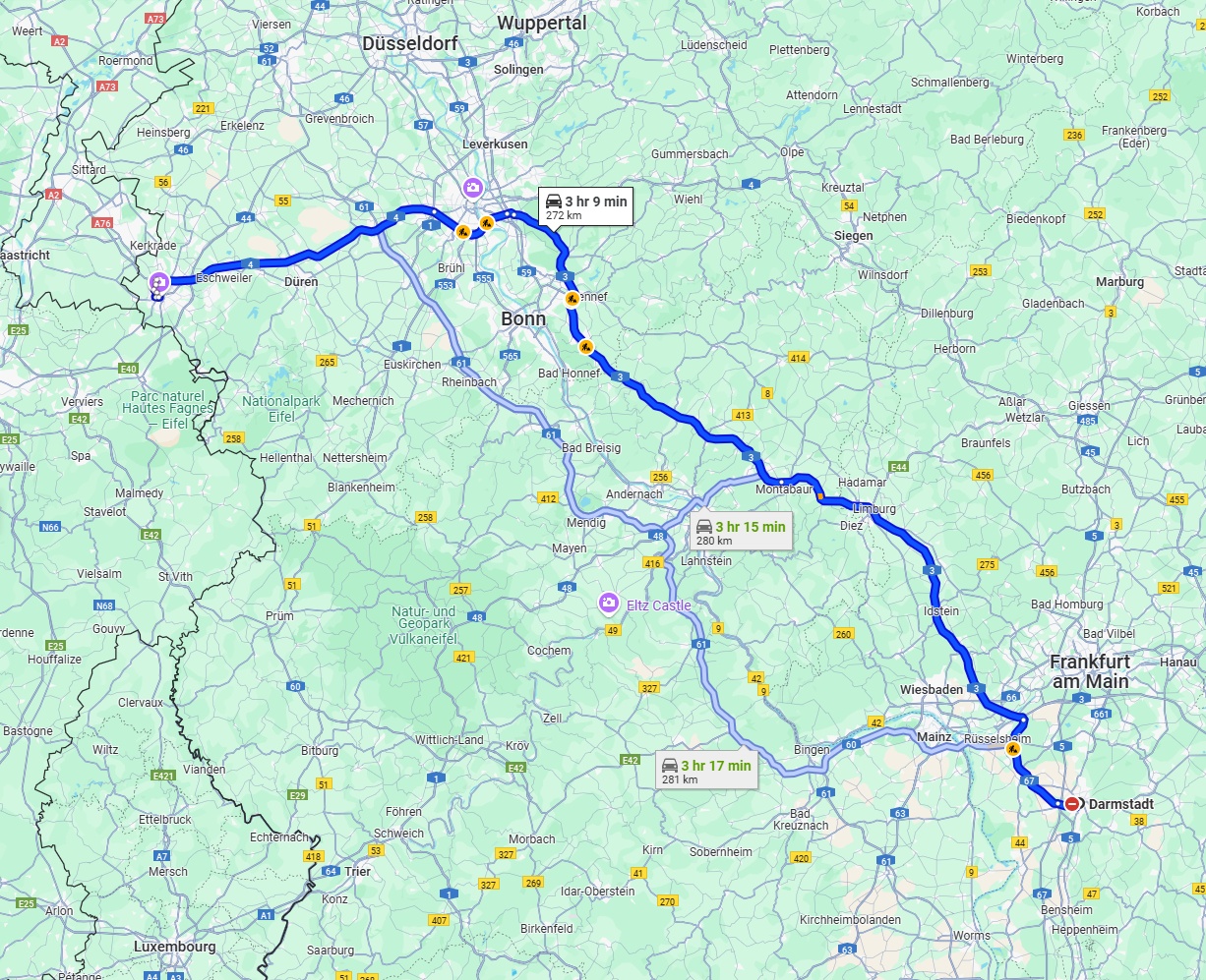 Anreise von Darmstadt Zu Aachen Über via A3 and A4