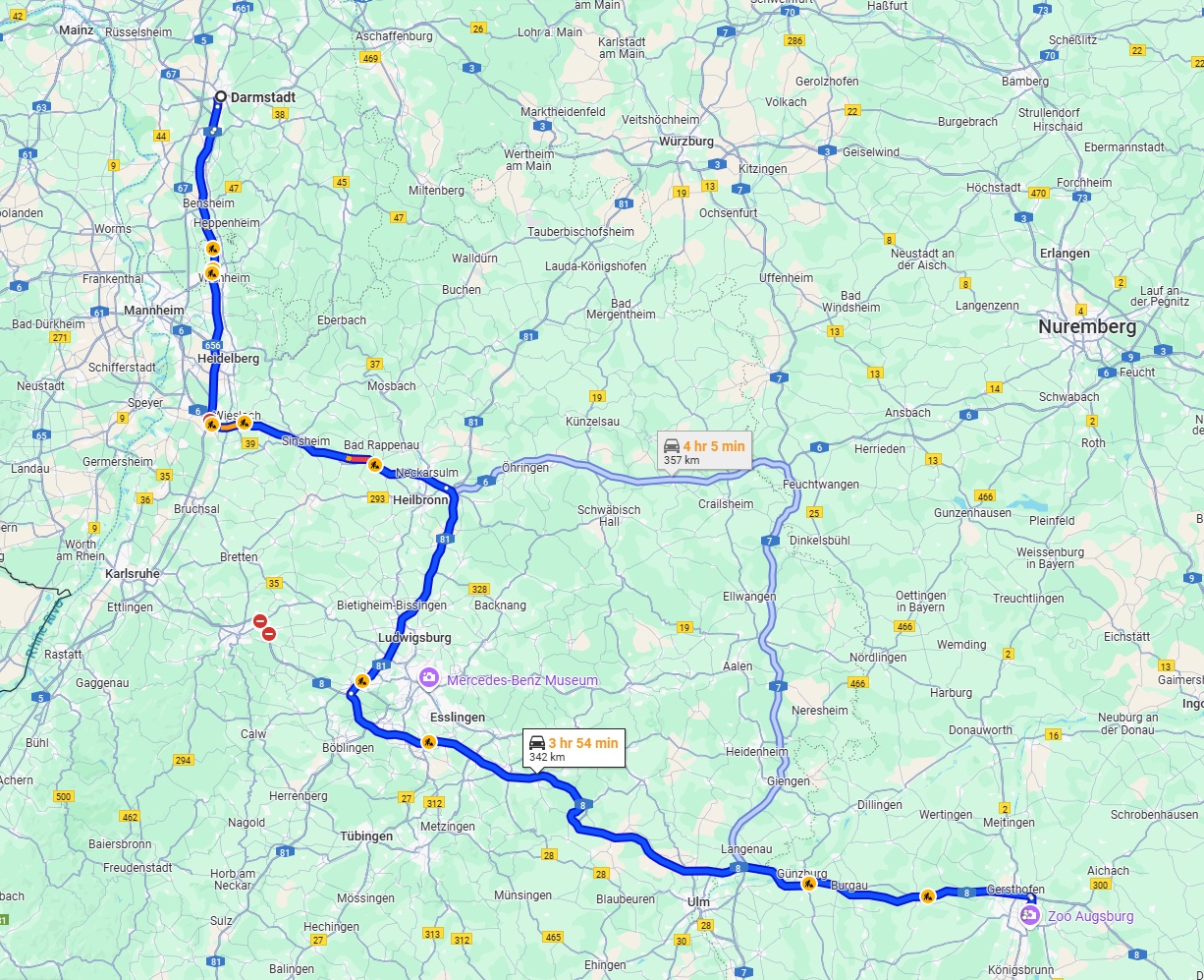 Anreise von Darmstadt Zu Augsburg Über via A8