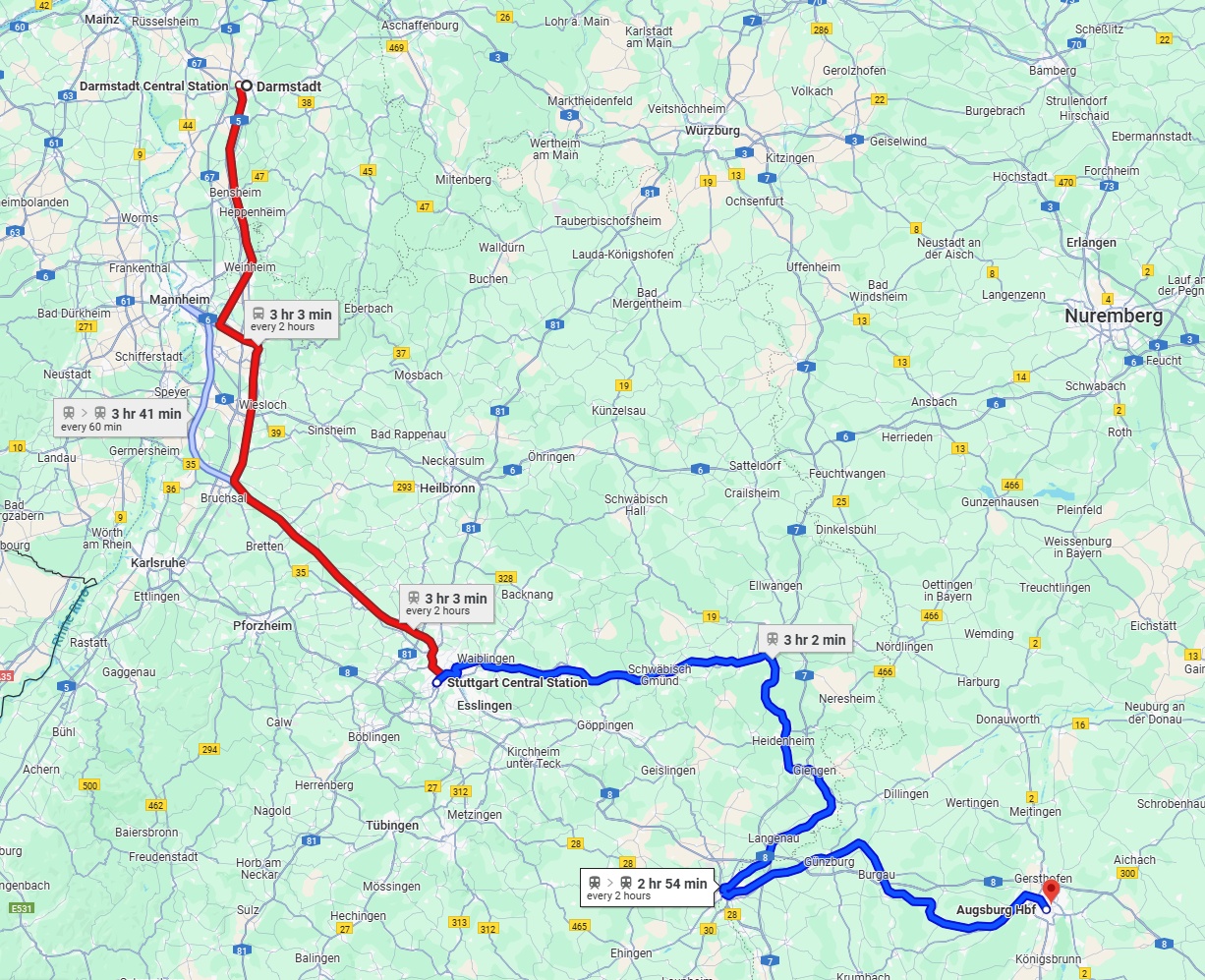 Anreise von Darmstadt Zu Augsburg Über 