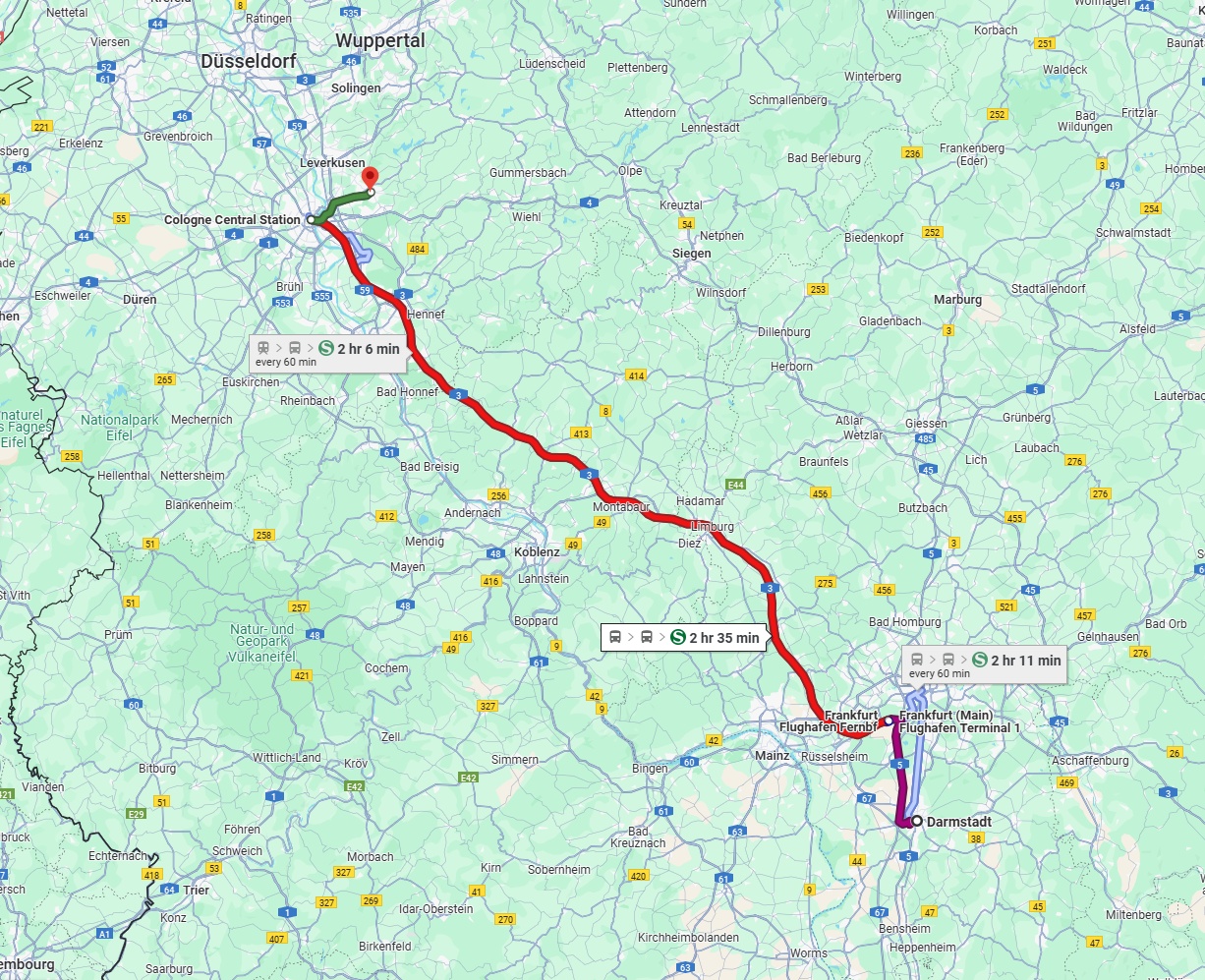 Anreise von Darmstadt Zu Bergisch Gladbach Über 