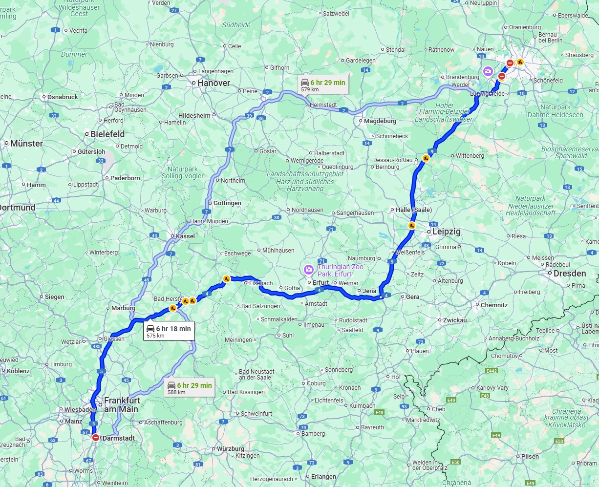 Anreise von Darmstadt Zu Berlin Über via A5, A4 and A9