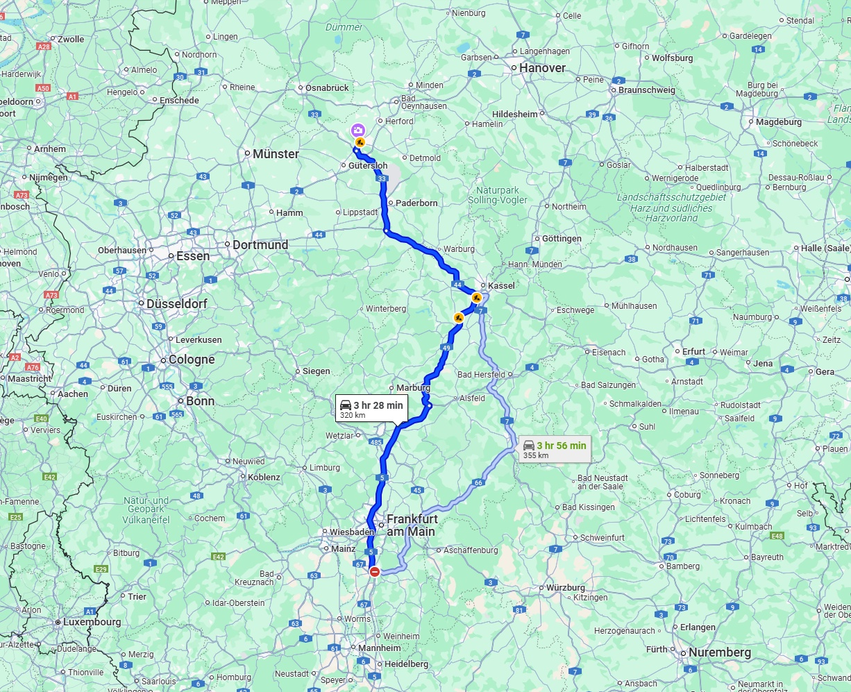 Anreise von Darmstadt Zu Bielefeld Über via A5