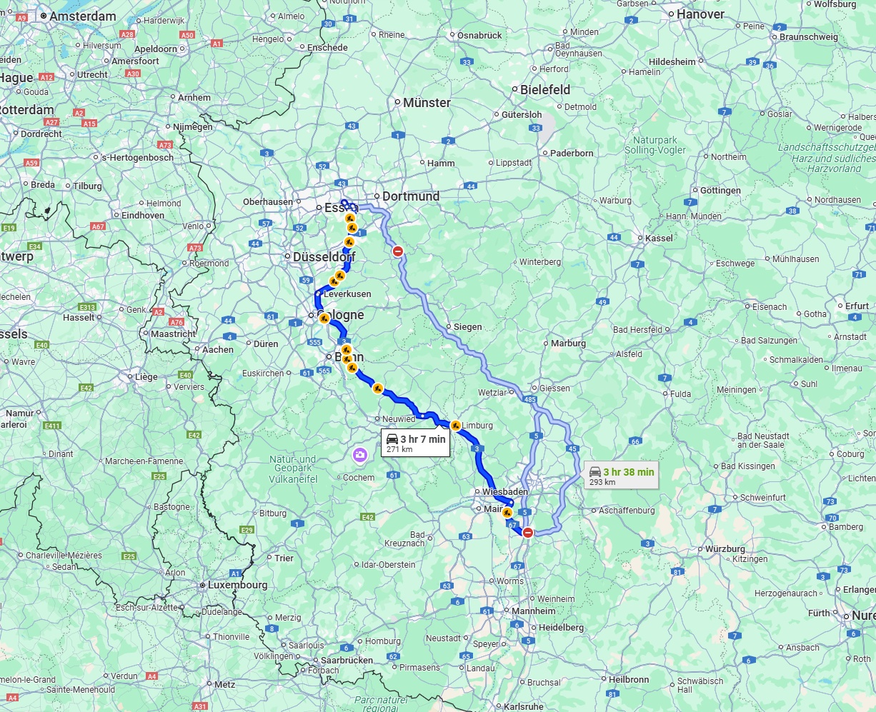 Anreise von Darmstadt Zu Bochum Über via A3
