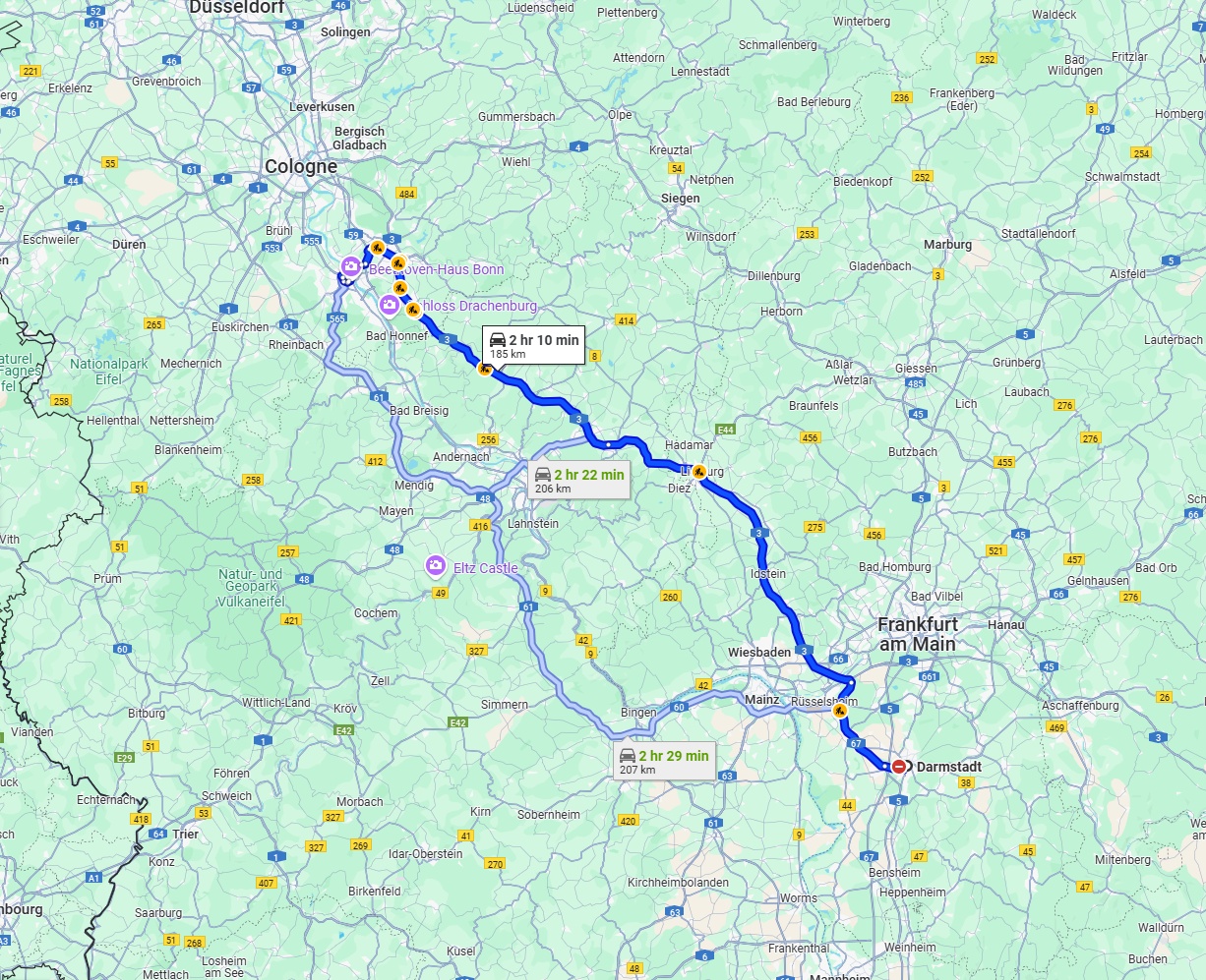 Anreise von Darmstadt Zu Bonn Über via A3