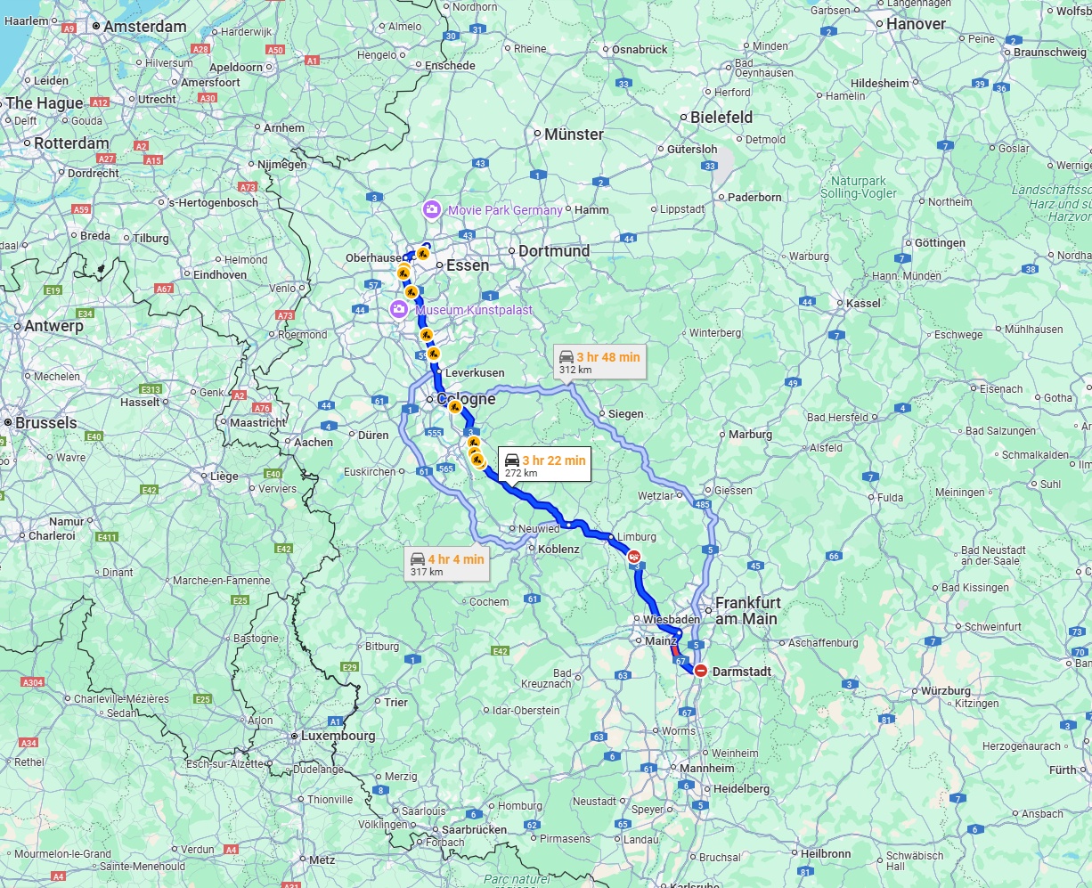 Anreise von Darmstadt Zu Bottrop Über via A3