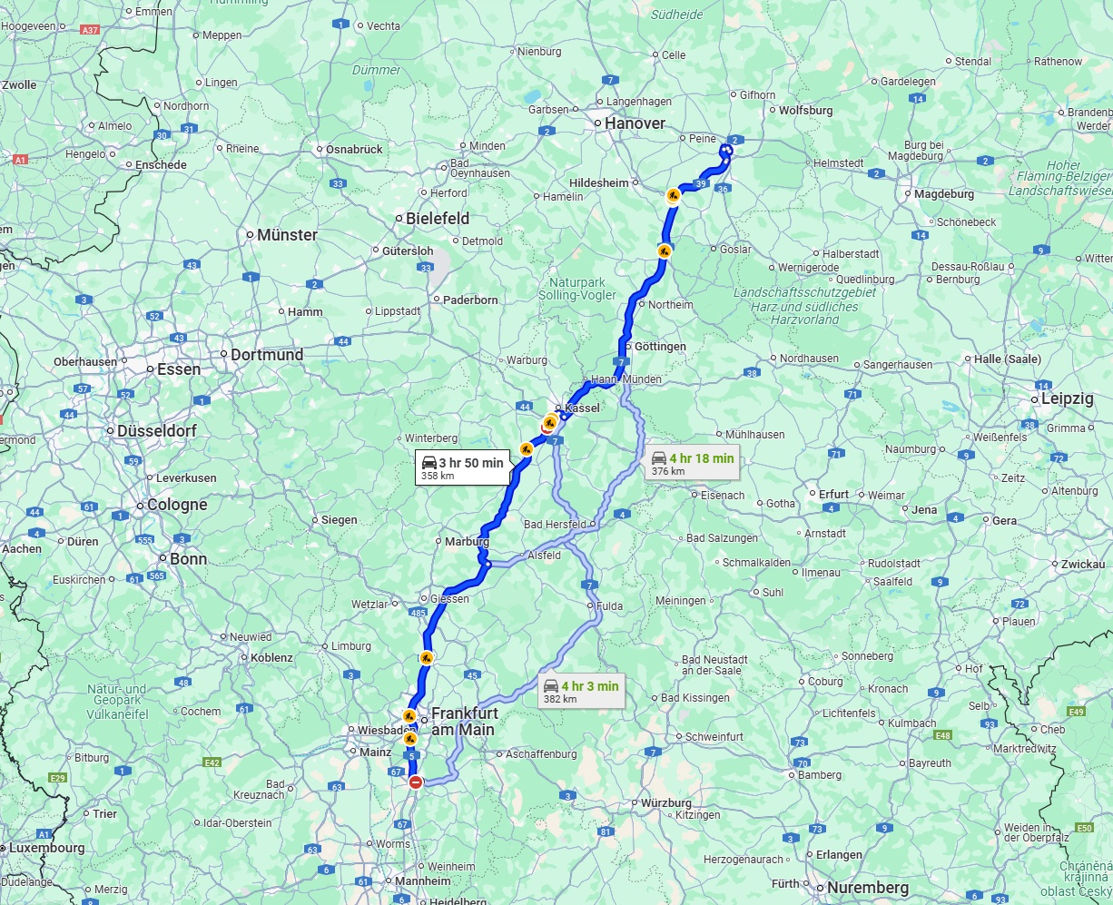 Anreise von Darmstadt Zu Braunschweig Über via A5 and A7