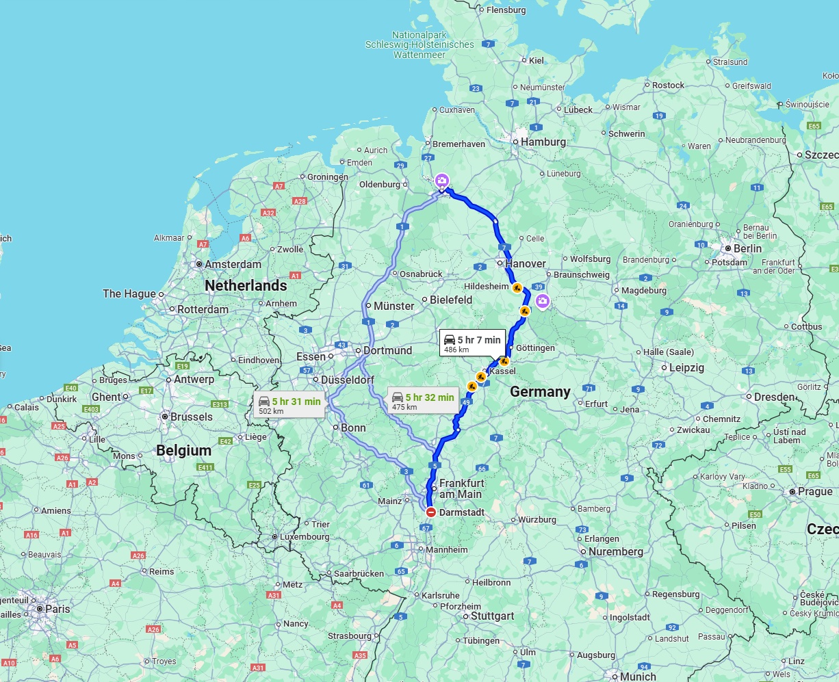 Anreise von Darmstadt Zu Bremen Über via A7