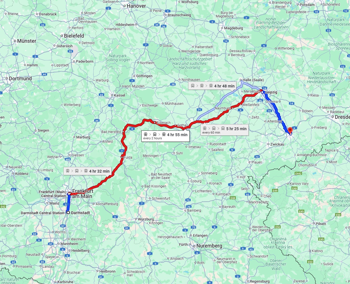 Anreise von Darmstadt Zu Chemnitz Über 
